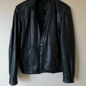 Vintage Leather Bomber Jacket Men's Size Small Black Zip Up Classic Fit